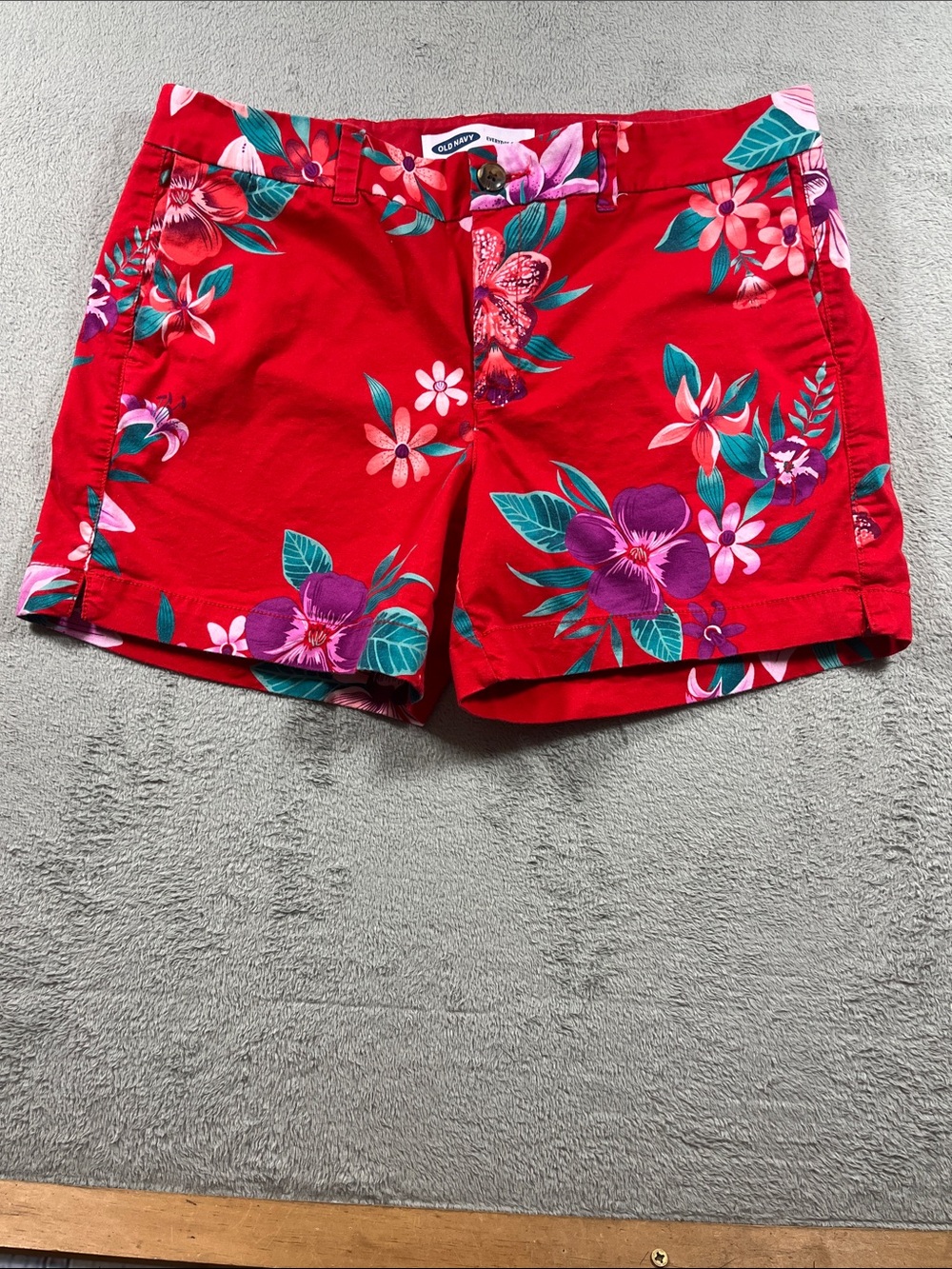 Old Navy Red Tropical Floral Chino Shorts Women Size 12